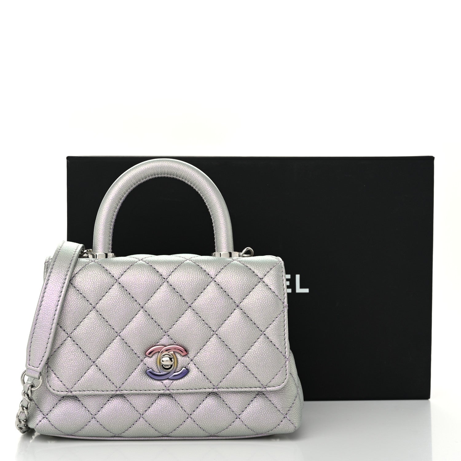 Chanel Iridescent Caviar Quilted Extra Mini Coco Handle Flap Light Blue 11 of 11