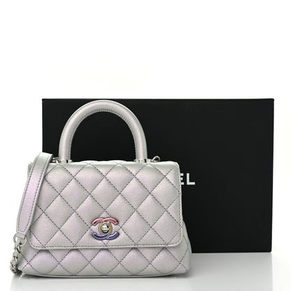 Chanel Iridescent Caviar Quilted Extra Mini Coco Handle Flap Light Blue 11 of 11