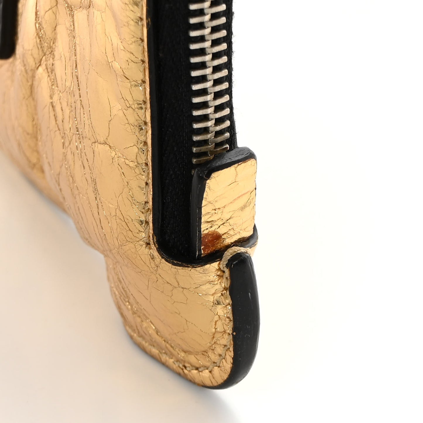 Metallic Lambskin Large Pouch Clutch Gold