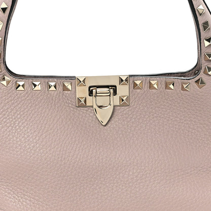 Valentino Garavani Pebbled Calfskin Small Rockstud Flip Lock Hobo Poudre 7 of 9