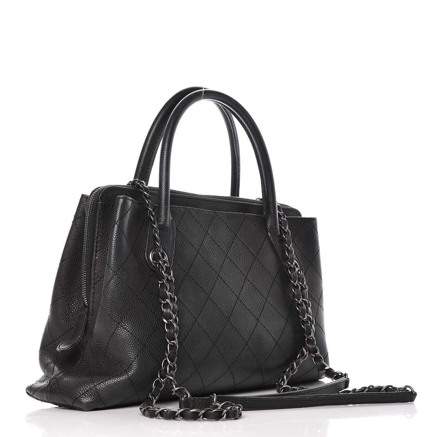 Grained Vegetal Calfskin Small Urban Shopping Tote Black