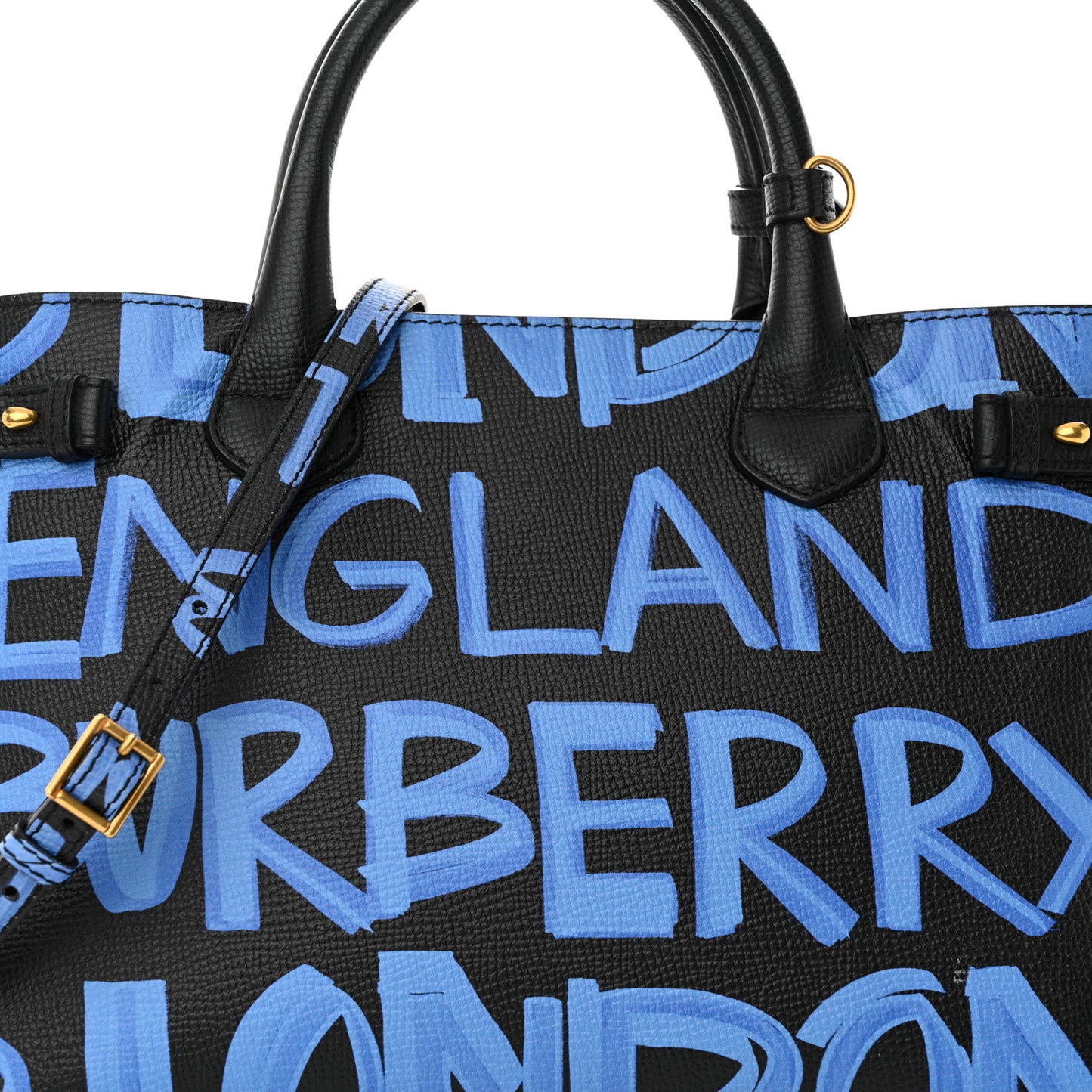 Grainy Calfskin Graffiti Print Medium Banner Tote Black