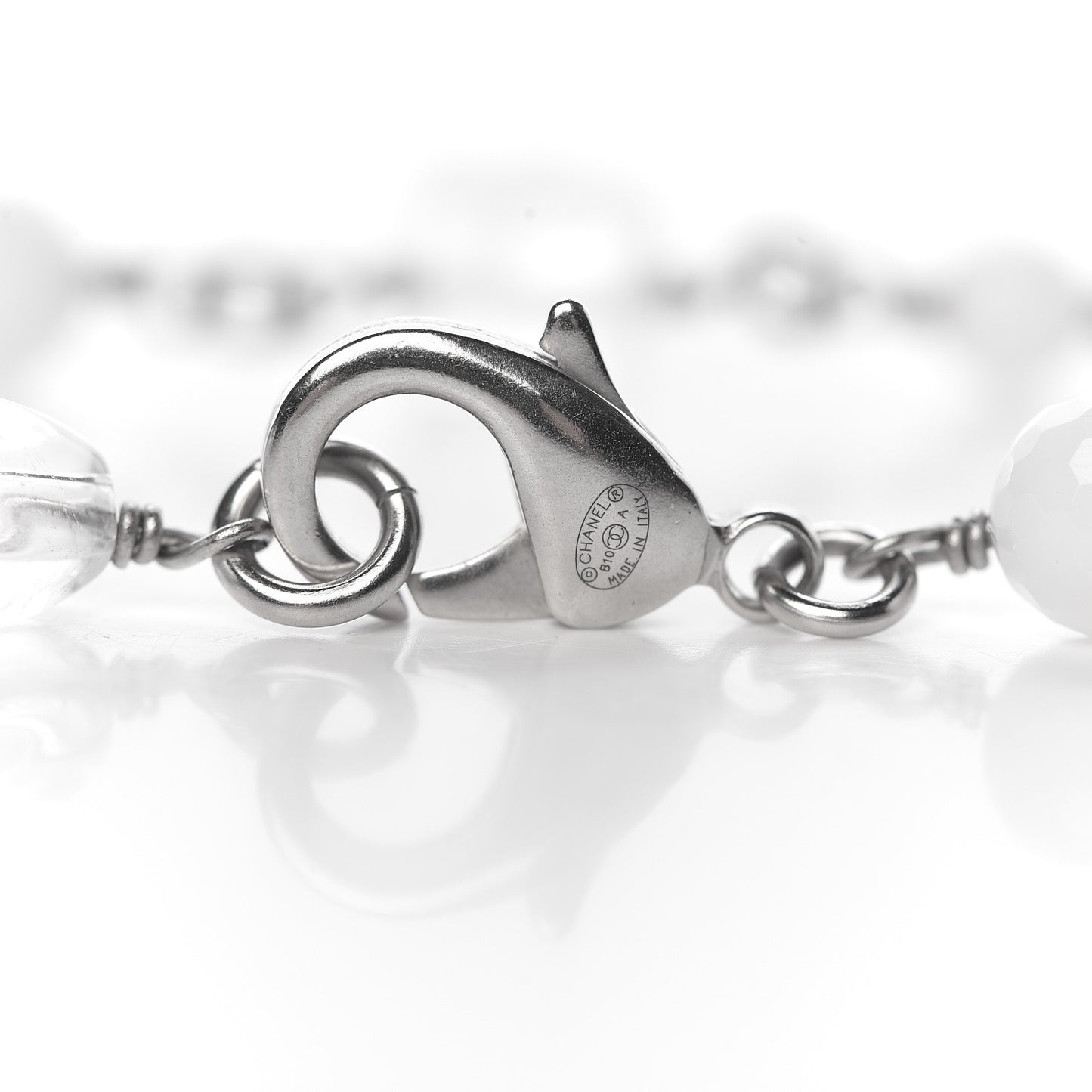 Crystal Bead CC Necklace Silver White