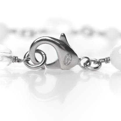 Chanel Crystal Bead CC Necklace Silver White 4 of 5