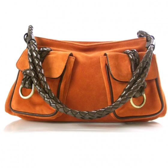 Burberry Suede Haymarket Check Shoulder Bag Orange 1 of 10
