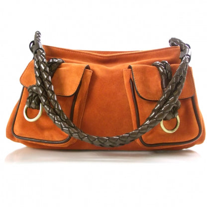 Burberry Suede Haymarket Check Shoulder Bag Orange 1 of 10