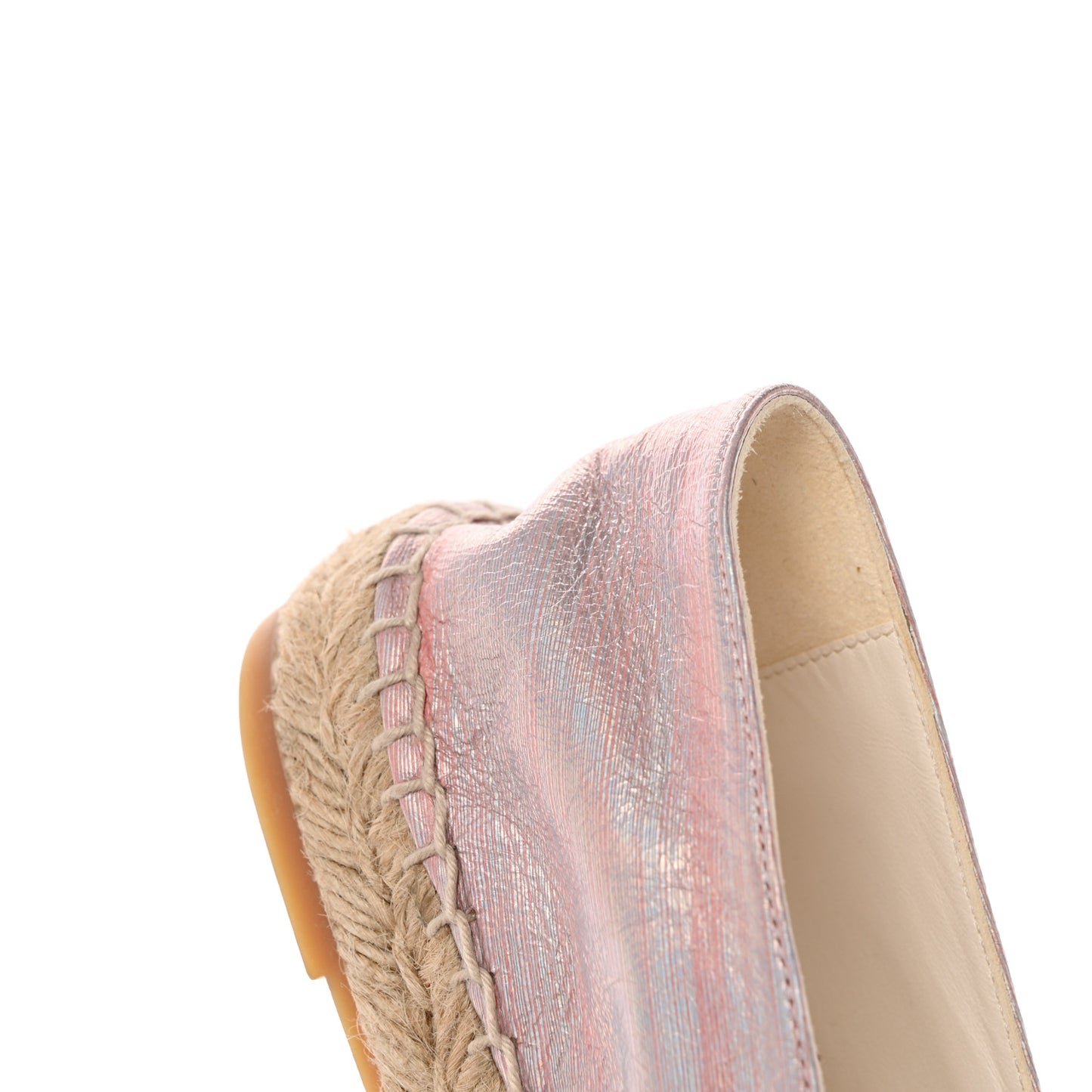Laminated Lambskin Grosgrain Embroidered CC Espadrilles 40 Pink Silver Black