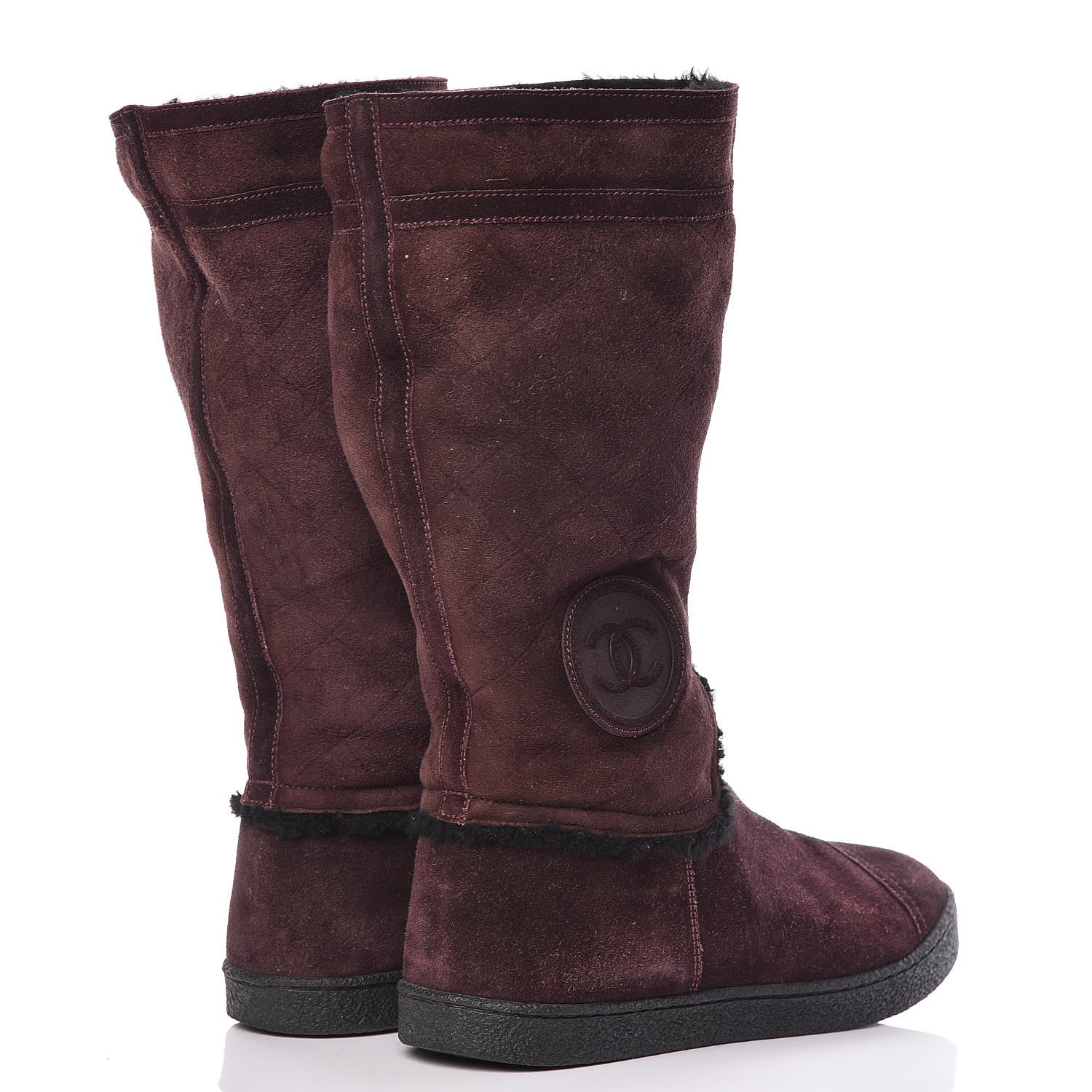 Chanel Suede Logo Boots 41 Burgundy 4 of 13