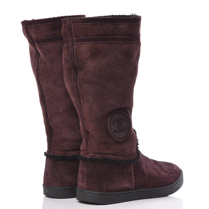 Chanel Suede Logo Boots 41 Burgundy 4 of 13