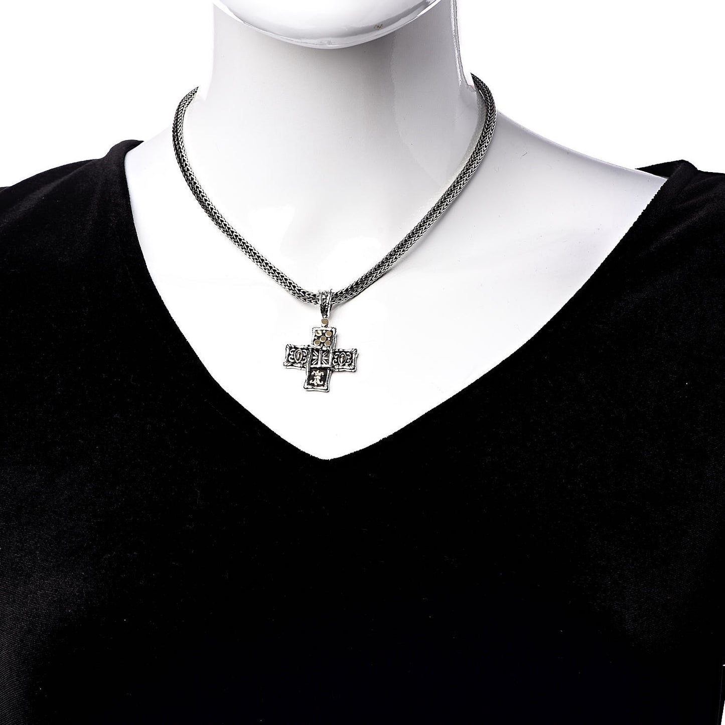 Sterling Silver 18K Yellow Gold Cross Pendant Necklace