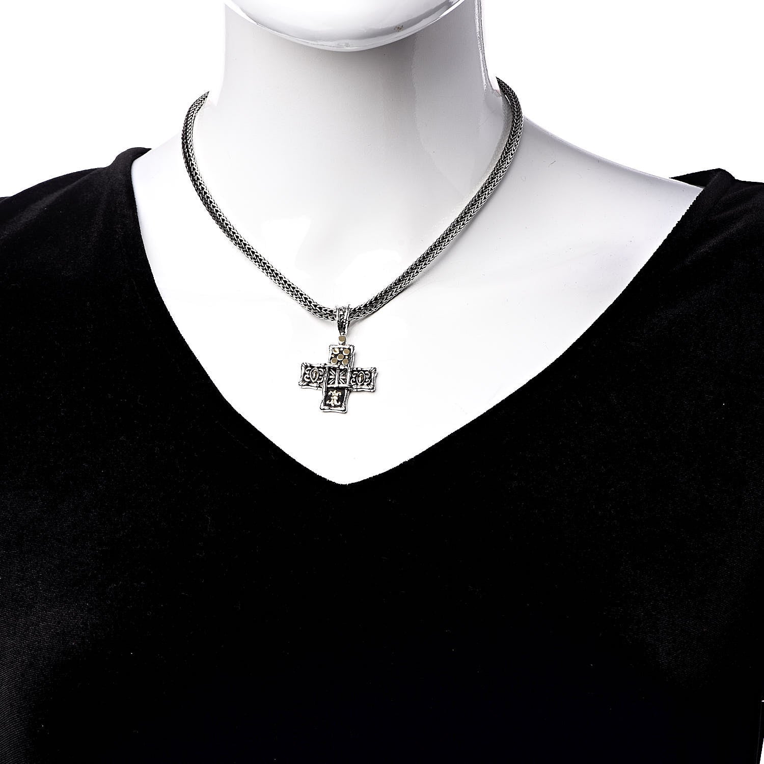 John Hardy Sterling Silver 18K Yellow Gold Cross Pendant Necklace 2 of 6