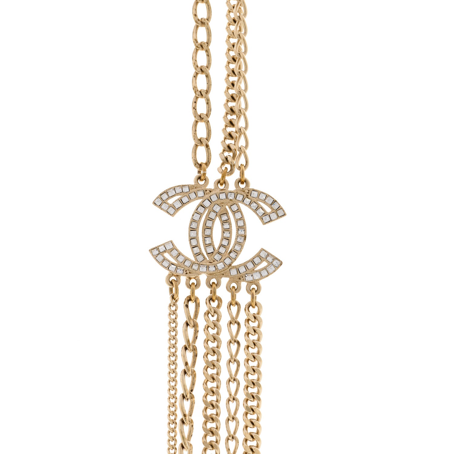 Chanel Multi Strand Chain Baguette Crystal CC Necklace Gold 4 of 5