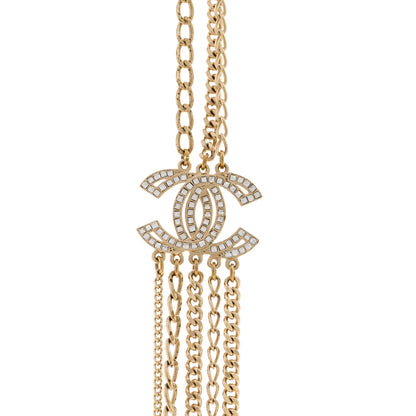 Chanel Multi Strand Chain Baguette Crystal CC Necklace Gold 4 of 5