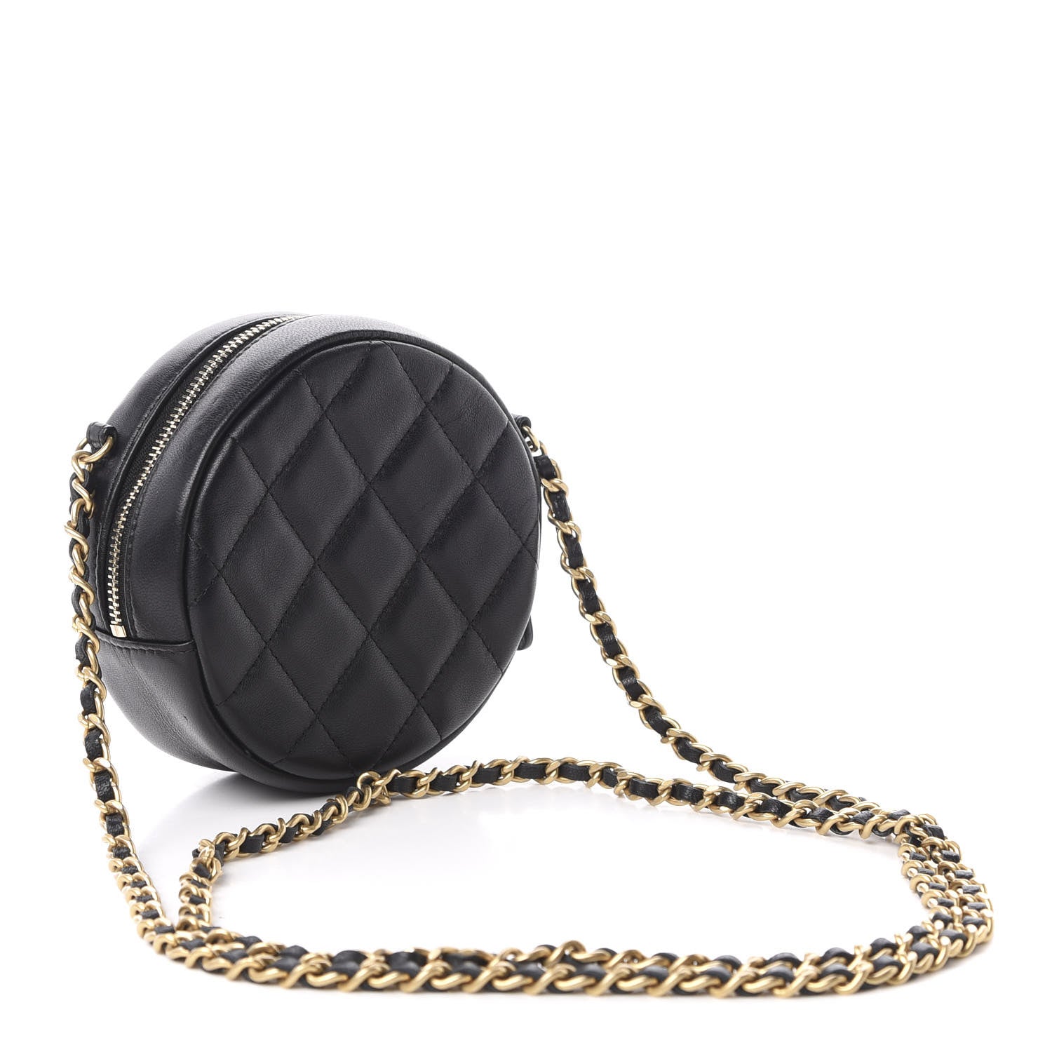 Chanel Lambskin Quilted Studded Round Clutch With Chain Black 2 of 10