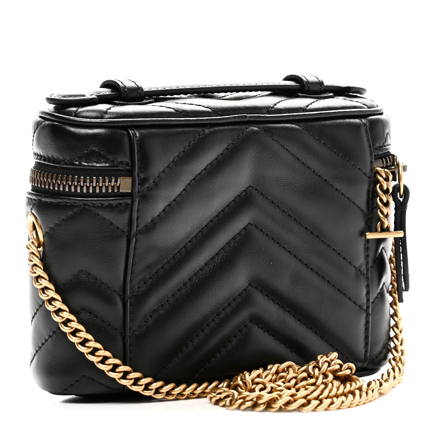 Gucci Calfskin Matelasse Chevron Mini GG Marmont Top Handle Bag Black 3 of 10