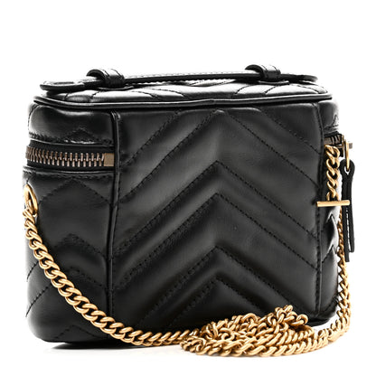 Gucci Calfskin Matelasse Chevron Mini GG Marmont Top Handle Bag Black 3 of 10