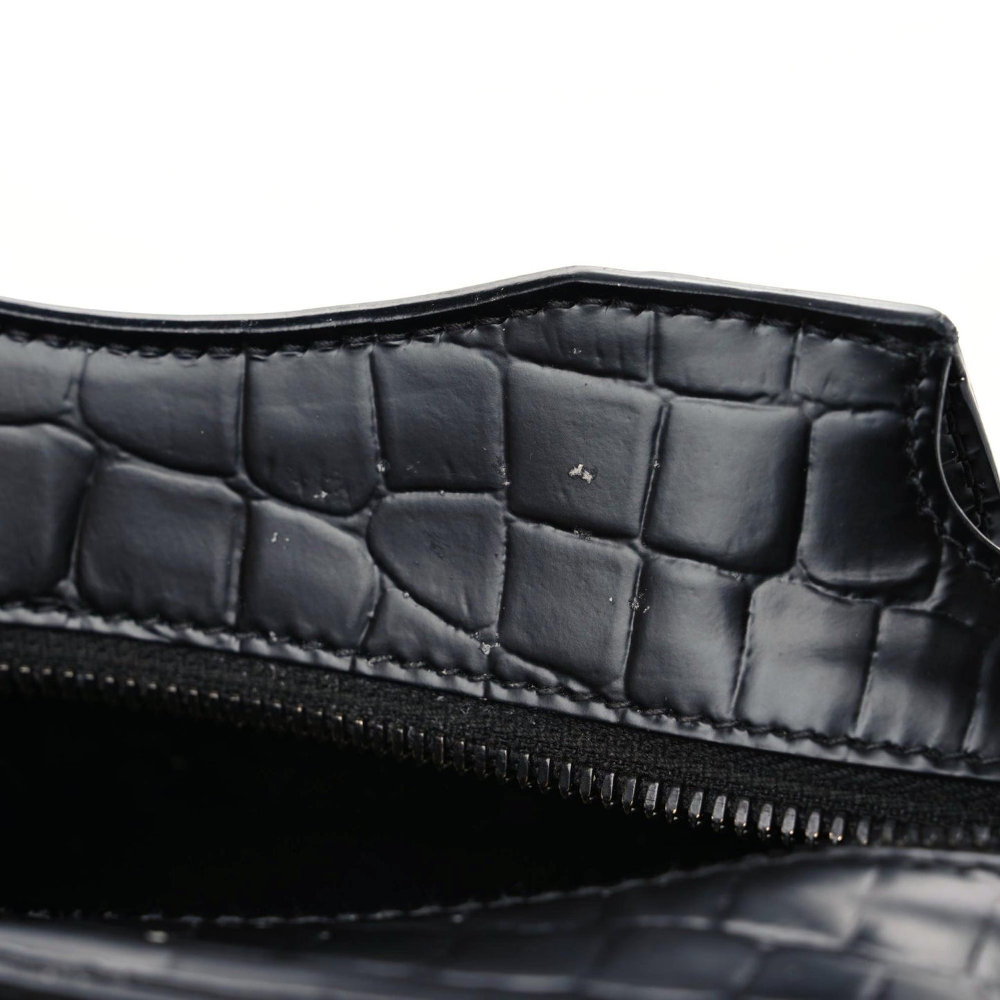 Semi Shiny Calfskin Crocodile Embossed Neo Classic Black Hardware Mini City Black