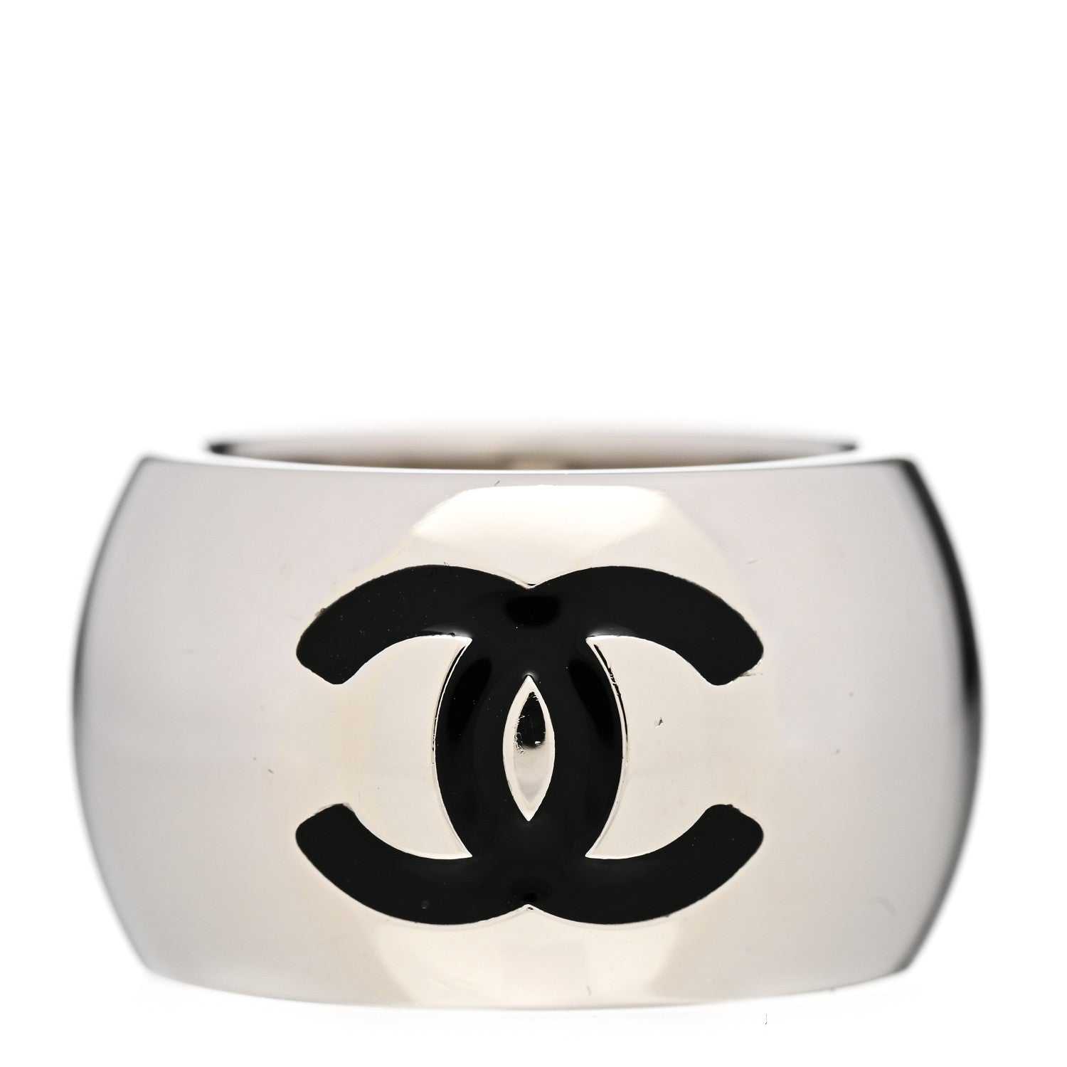 Chanel CC Heart Ring 53 6.5 Silver Black 1 of 4