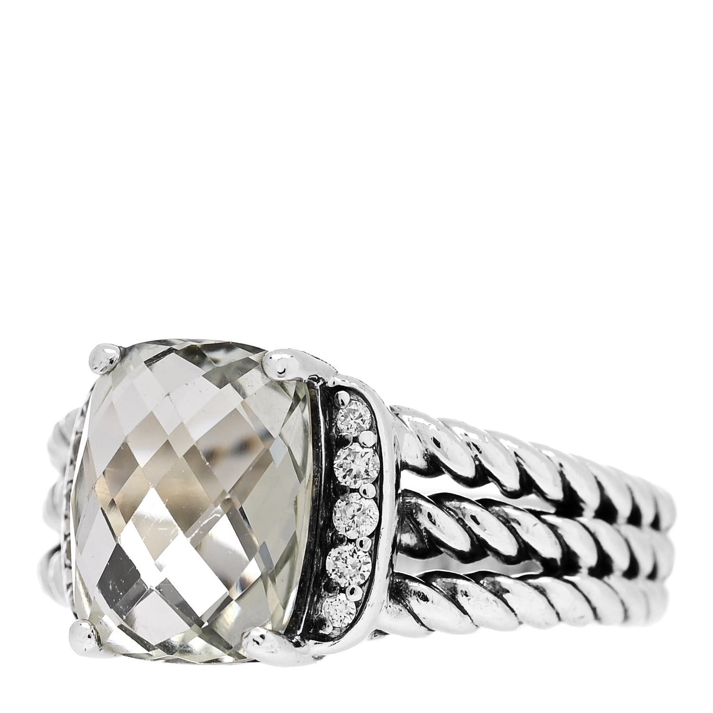 Sterling Silver Diamond Prasiolite 10mm Petite Wheaton Ring 53 6.5