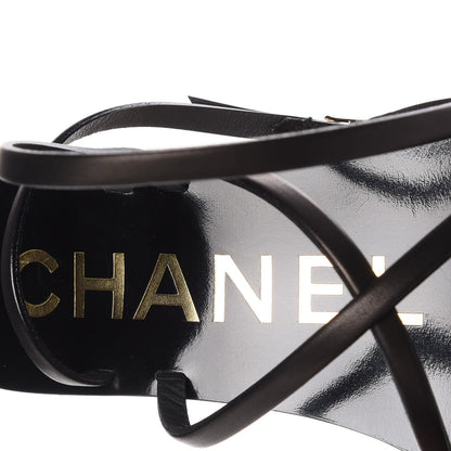 Chanel Lambskin Wedge Sandals 38 Black 7 of 10