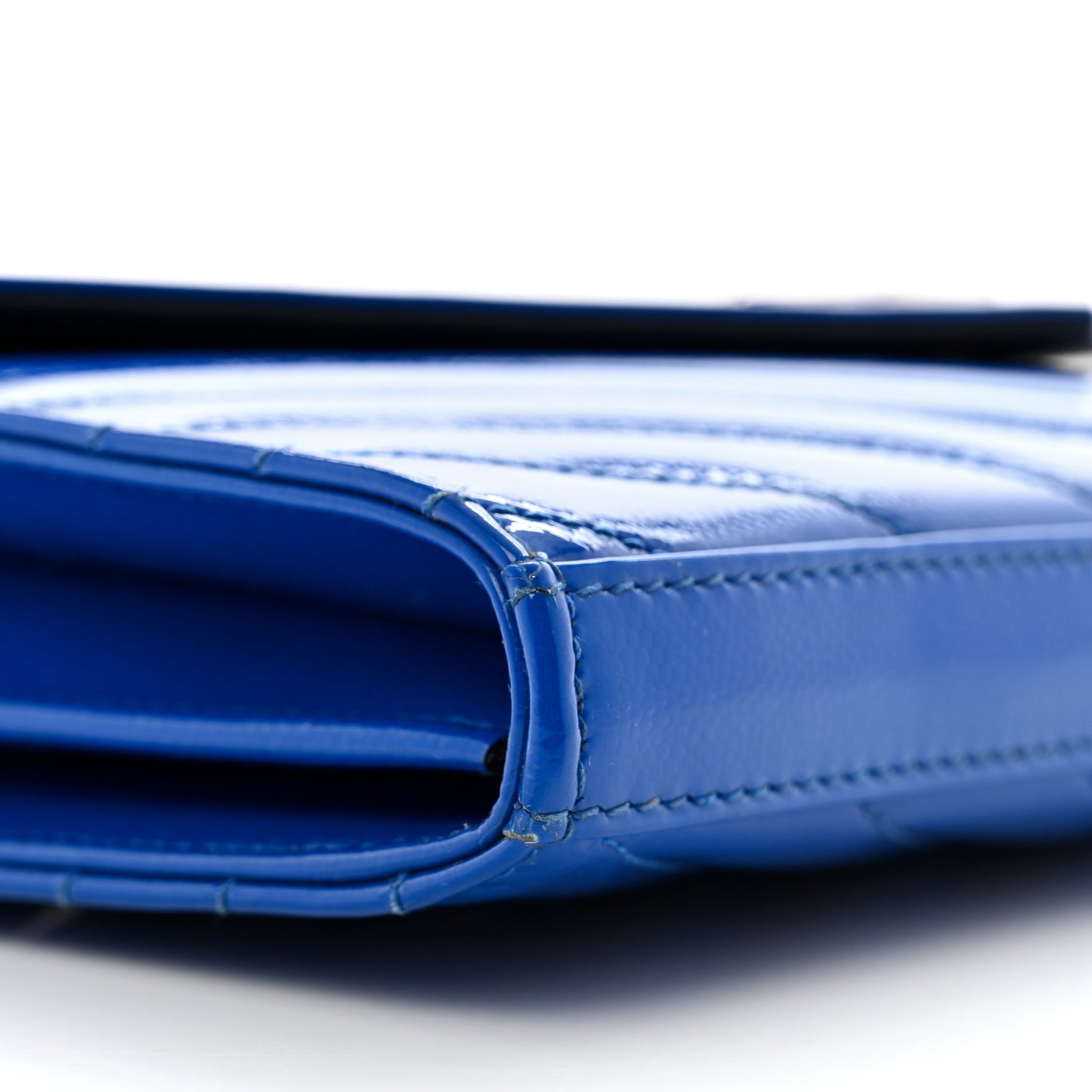 Patent Grain De Poudre Matelasse Chevron Monogram Chain Wallet Blue Majorelle