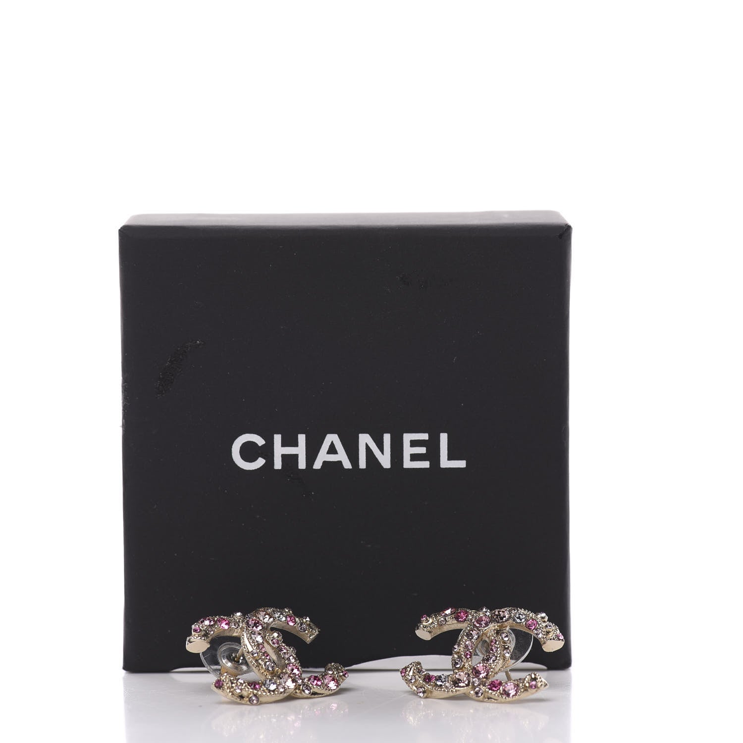 Chanel Crystal Twisted CC Earrings Pink Gold 5 of 5