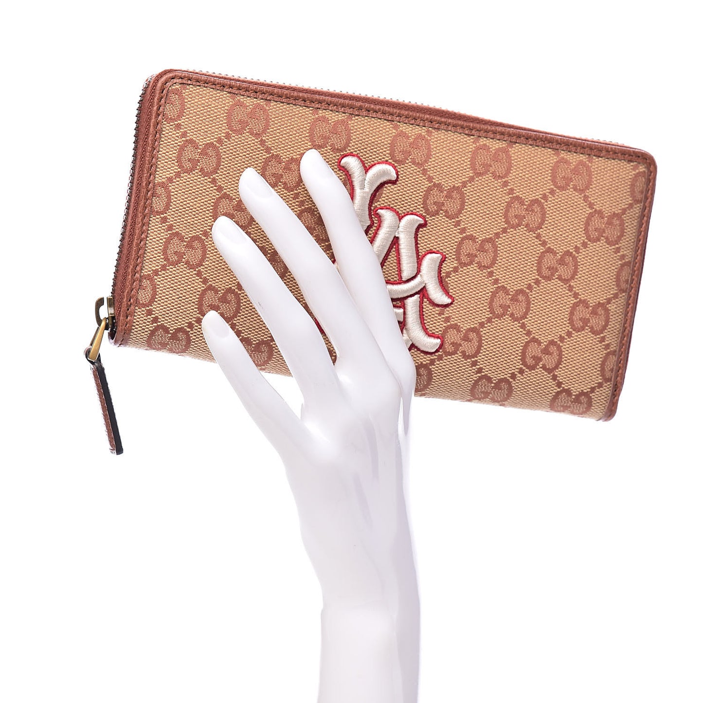 X MLB GG Monogram LA Dodgers Zip Around Wallet Beige Ruggine Ivory