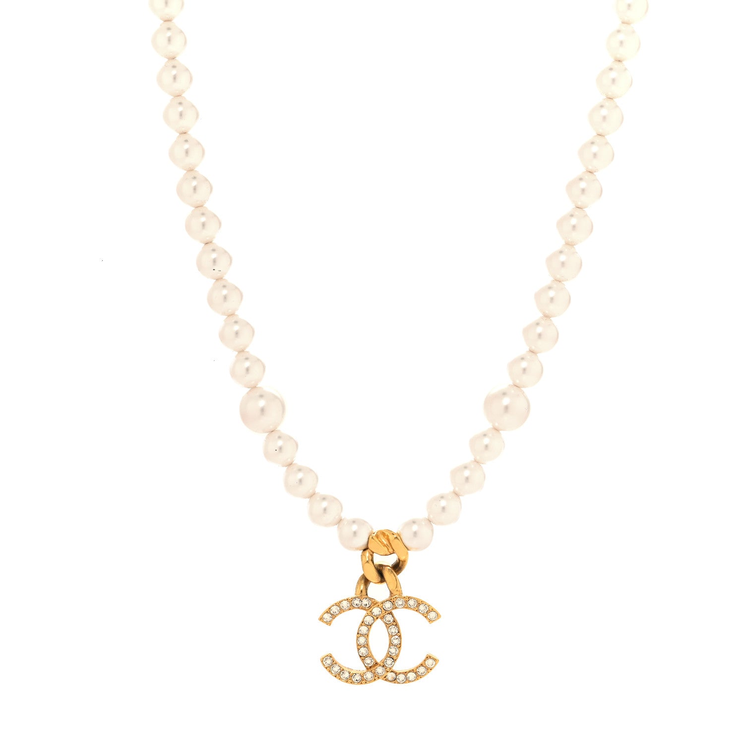 Chanel Pearl Crystal CC Short Logo Necklace Gold 1 of 4