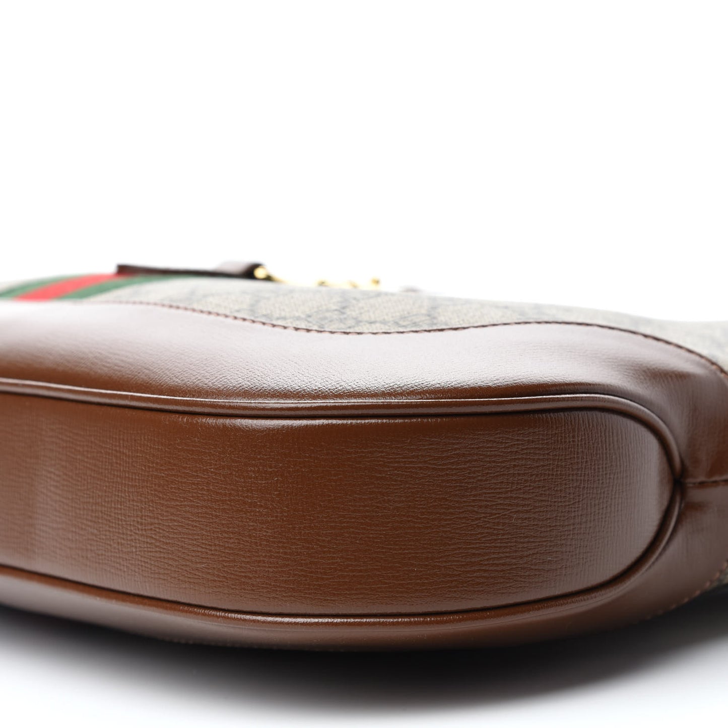 GG Supreme Monogram Azalea Calfskin Web Medium Jackie 1961 Hobo Beige Ebony Brown Sugar