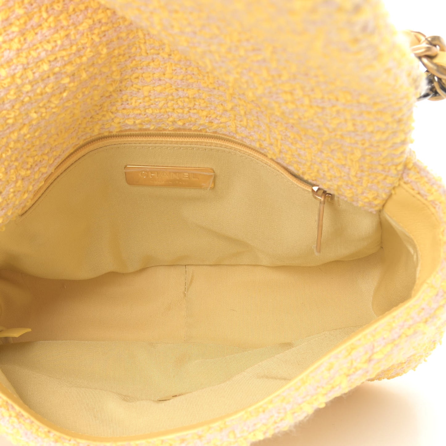 Tweed Quilted Medium Chanel 19 Flap Yellow Pink