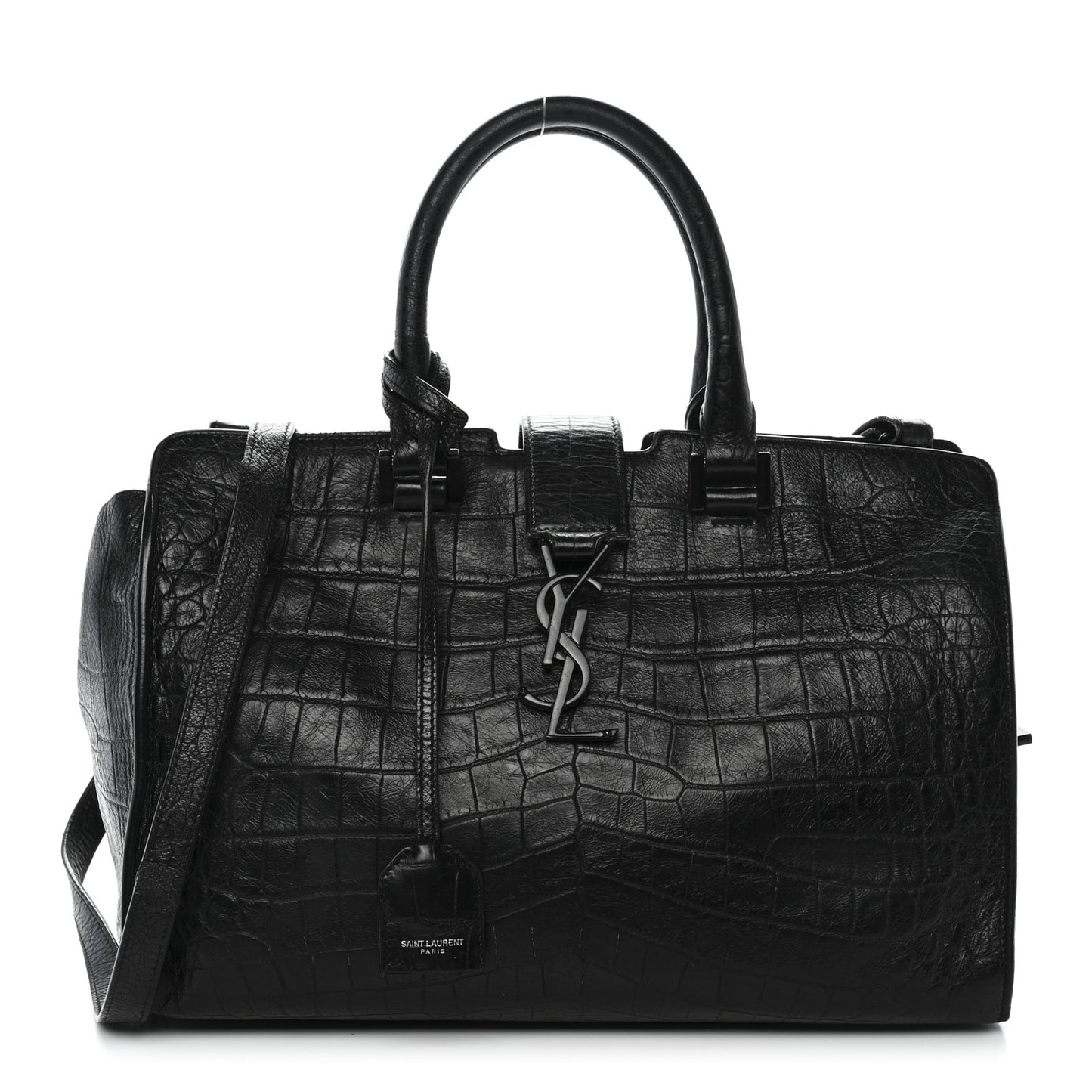 Calfskin Crocodile Embossed Small Monogram Cabas Black