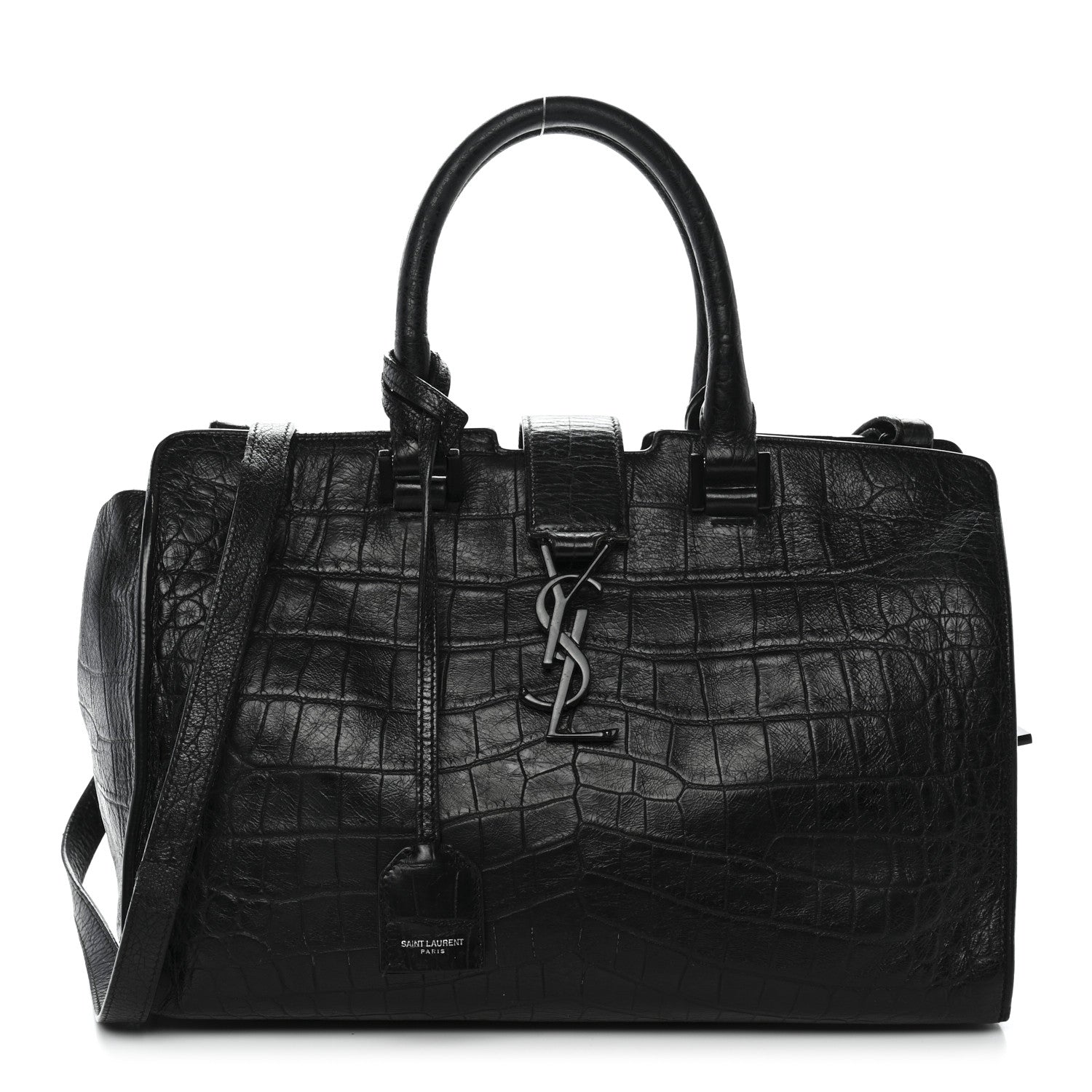 Saint Laurent Calfskin Crocodile Embossed Small Monogram Cabas Black 1 of 21