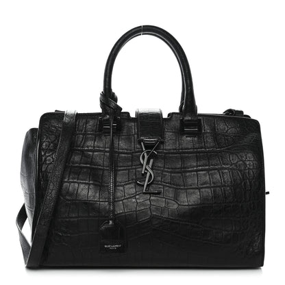 Saint Laurent Calfskin Crocodile Embossed Small Monogram Cabas Black 1 of 21