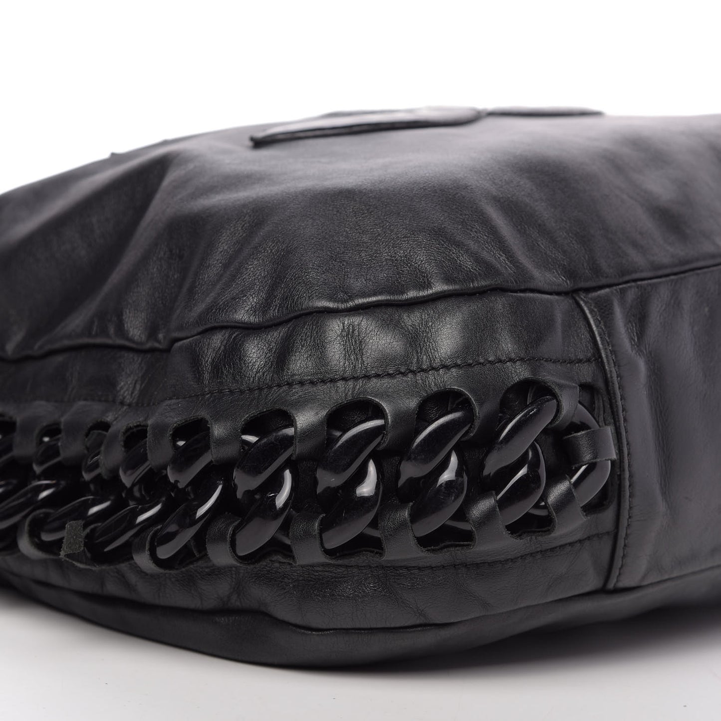 Calfskin Modern Chain Rhodoid Hobo Black