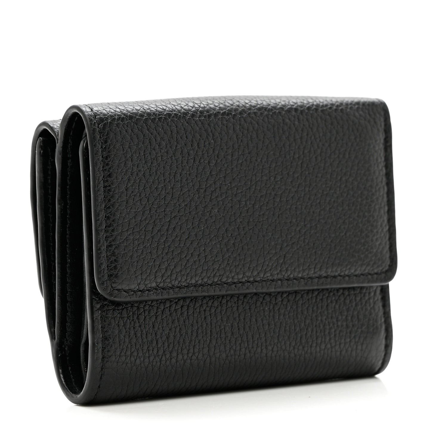 Grained Calfskin Small Aby Tri-Fold Wallet Black