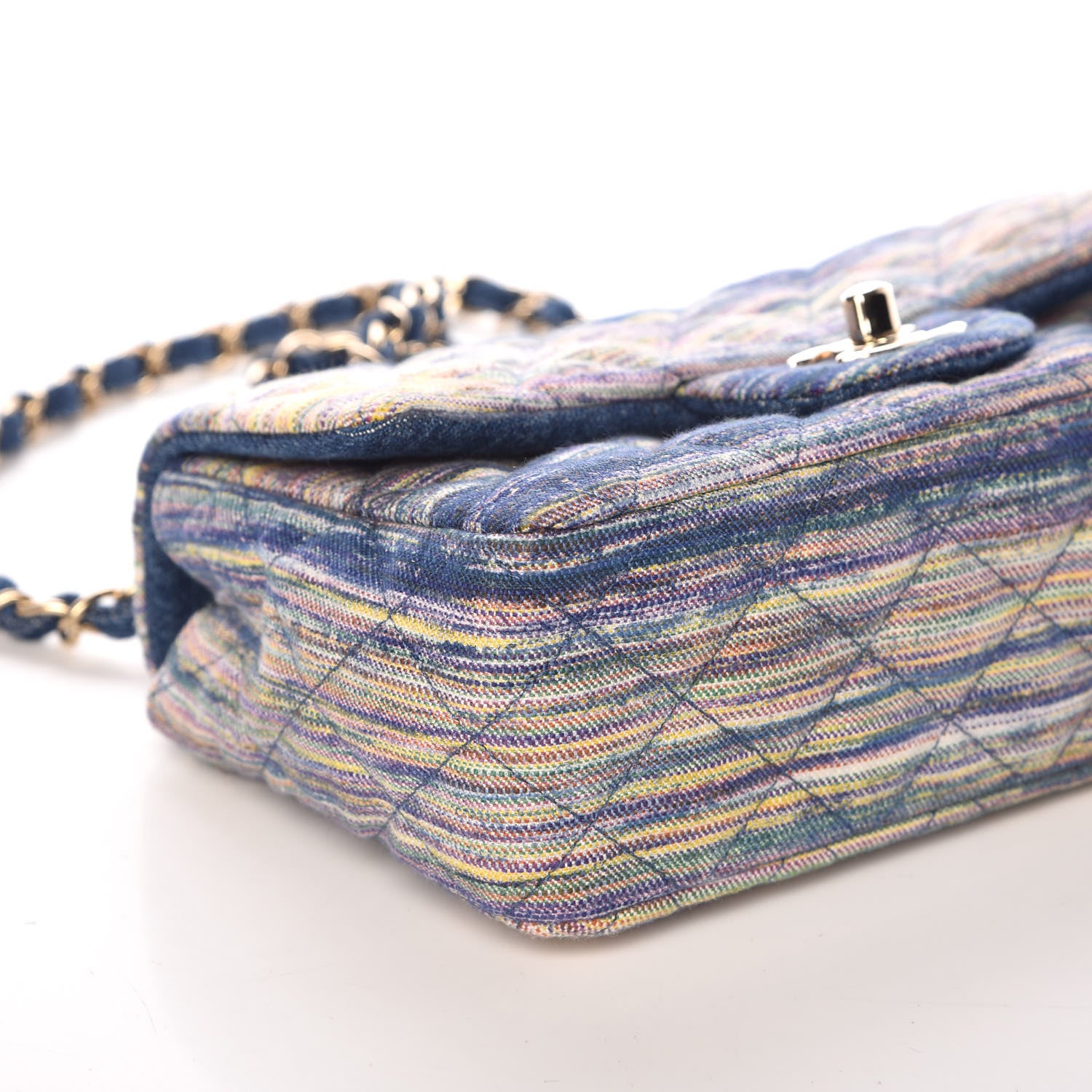 Chanel Striated Quilted Classics in Fabrics Mini Rectangular Flap Blue 5 of 10