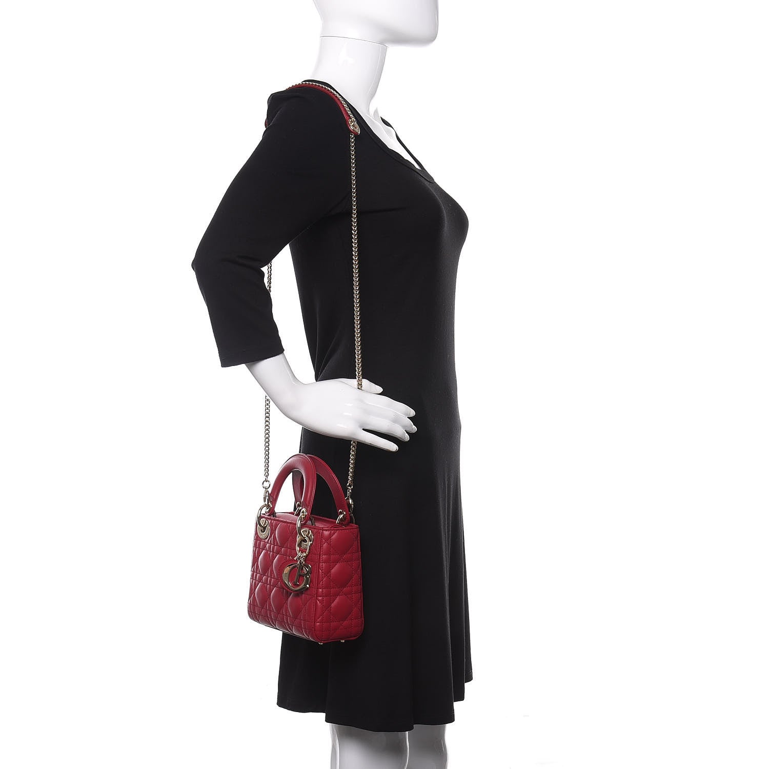 Christian Dior Lambskin Cannage Mini Lady Dior Burgundy 2 of 8