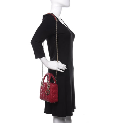 Christian Dior Lambskin Cannage Mini Lady Dior Burgundy 2 of 8