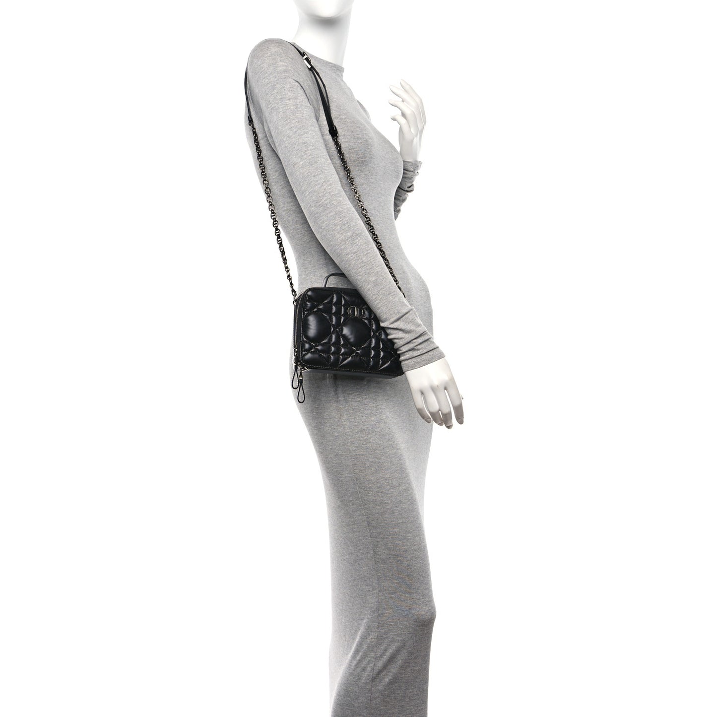 Calfskin Macrocannage Caro Box Bag Black