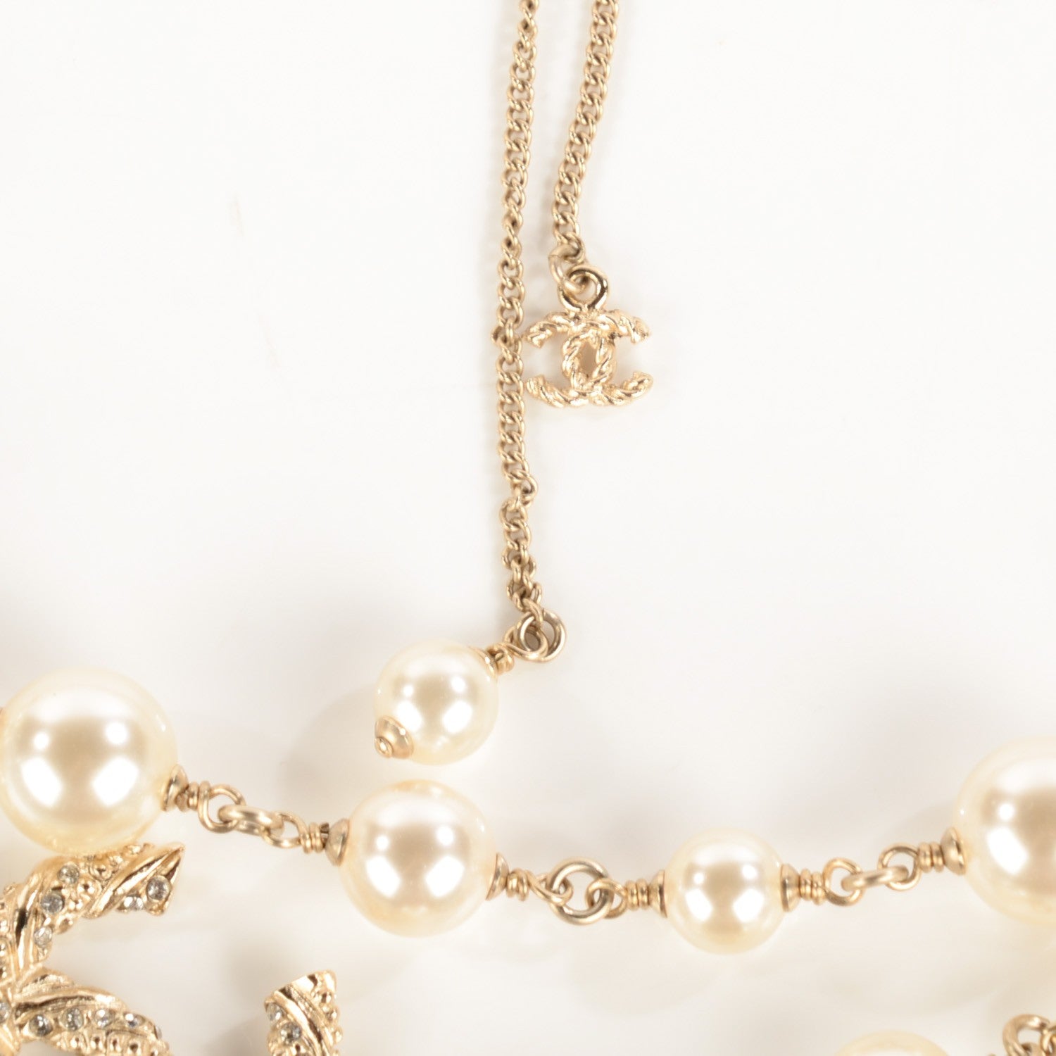 Chanel Pearl Crystal CC Long Necklace Gold 5 of 7