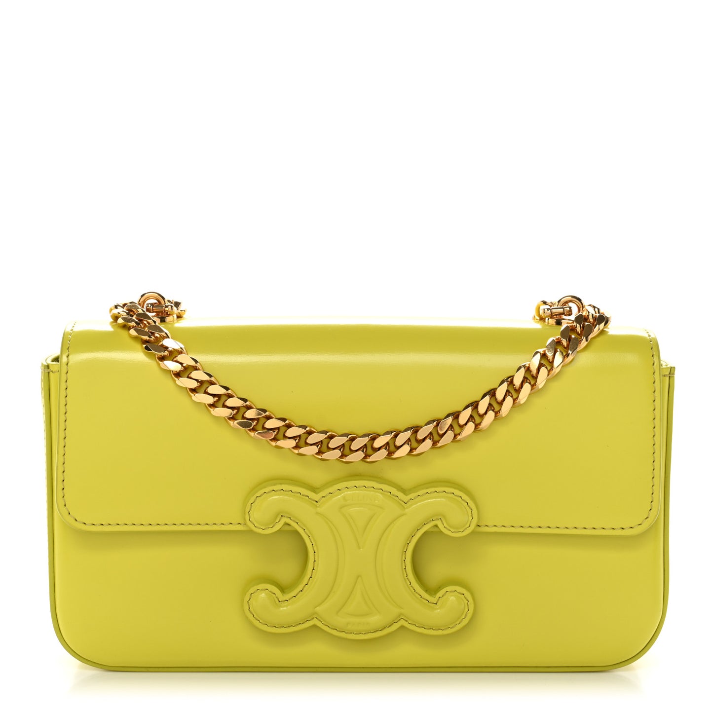 Shiny Calfskin Cuir Triomphe Chain Shoulder Bag Anis