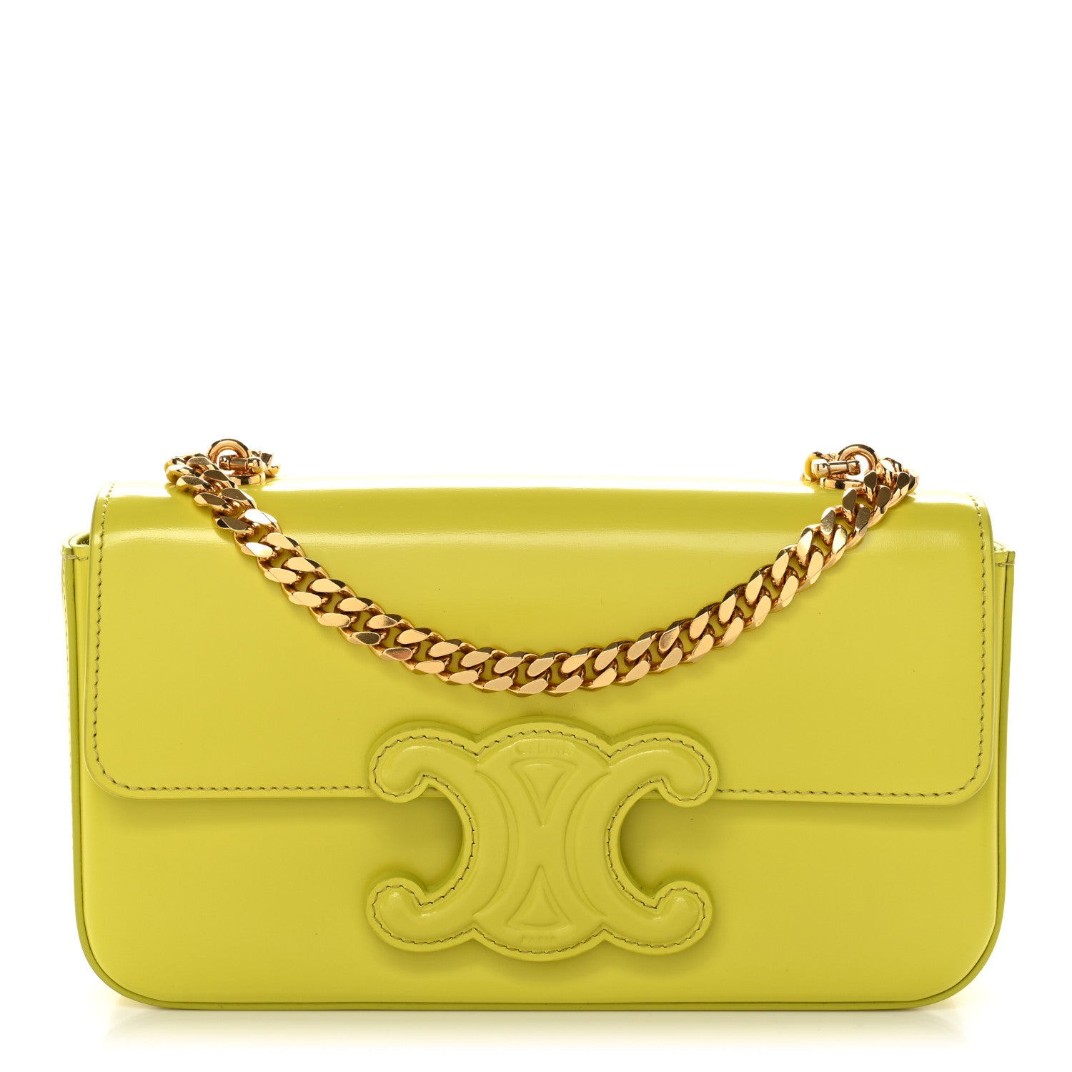 Celine Shiny Calfskin Cuir Triomphe Chain Shoulder Bag Anis 1 of 12