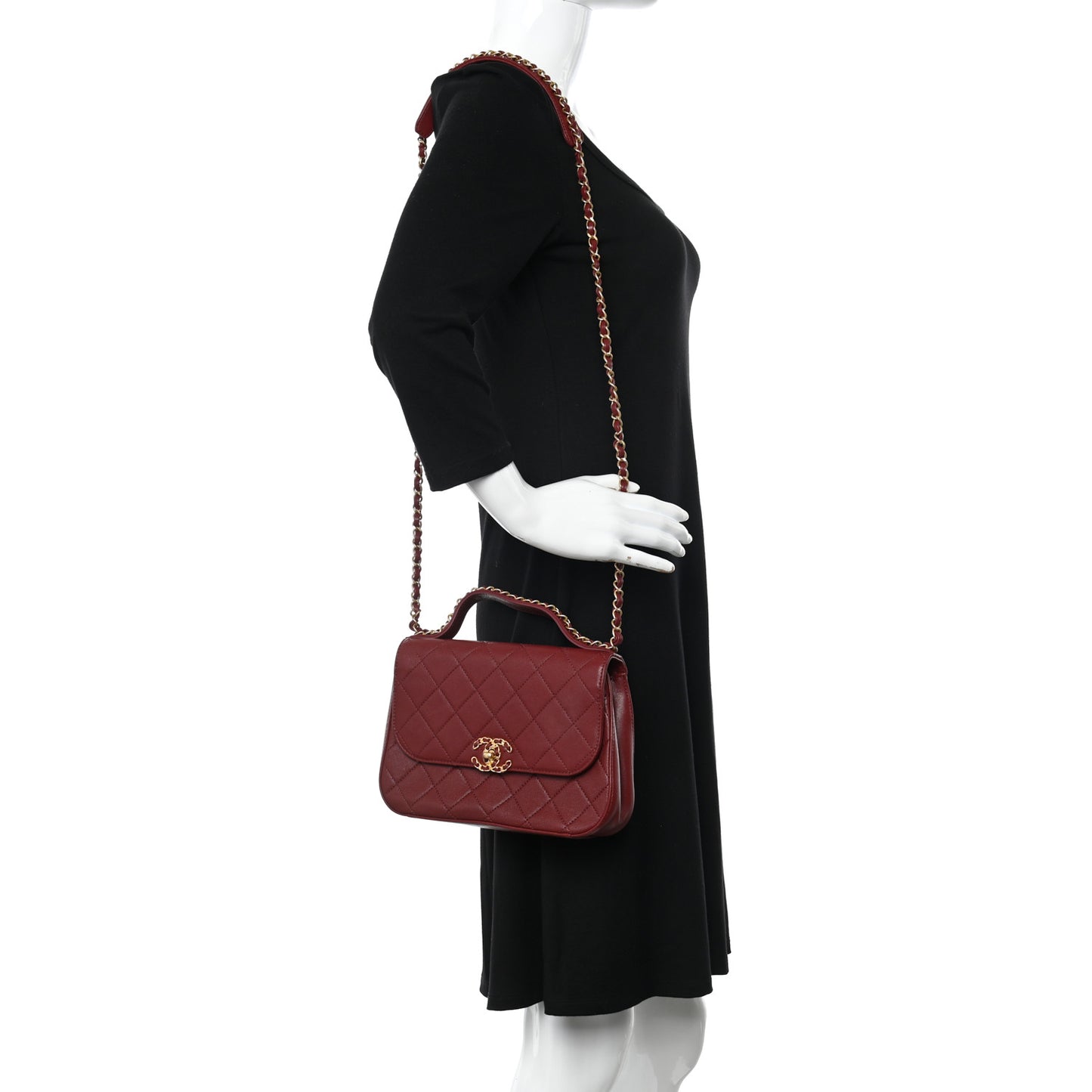 Lambskin Quilted Chain Infinity Top Handle Flap Burgundy
