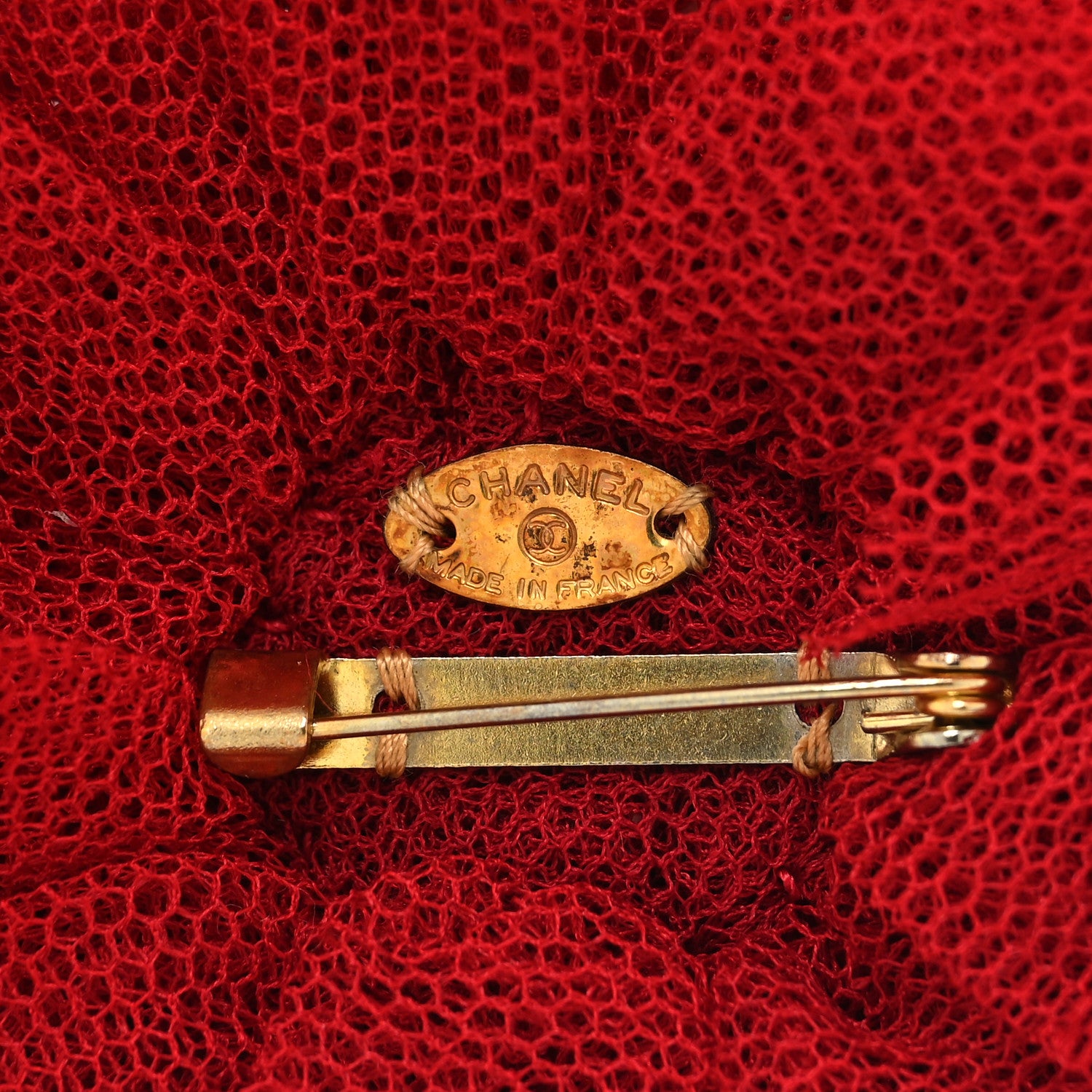 Chanel Tweed Camellia Pin Brooch Red Multicolor 3 of 3