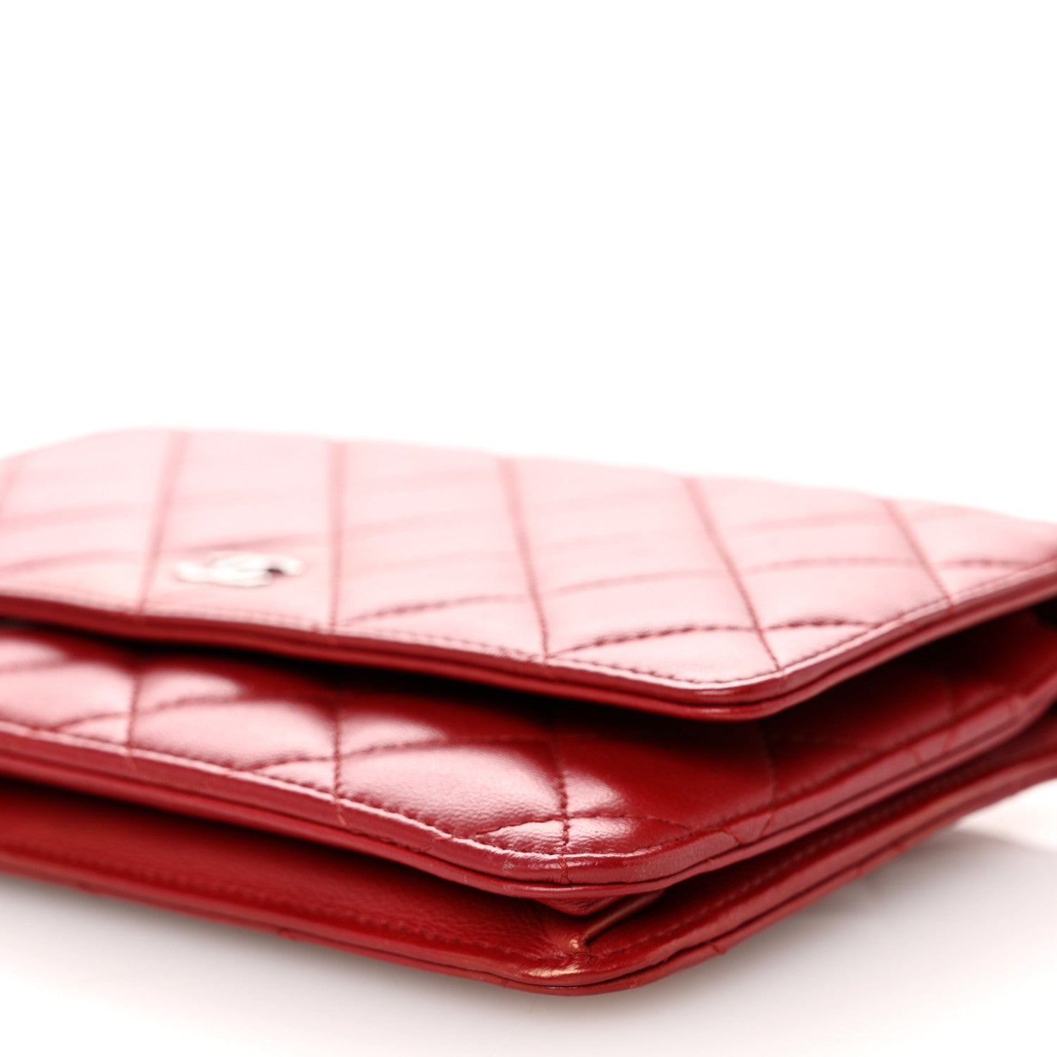 Chanel Lambskin Quilted Wallet On Chain WOC Red 11 of 12