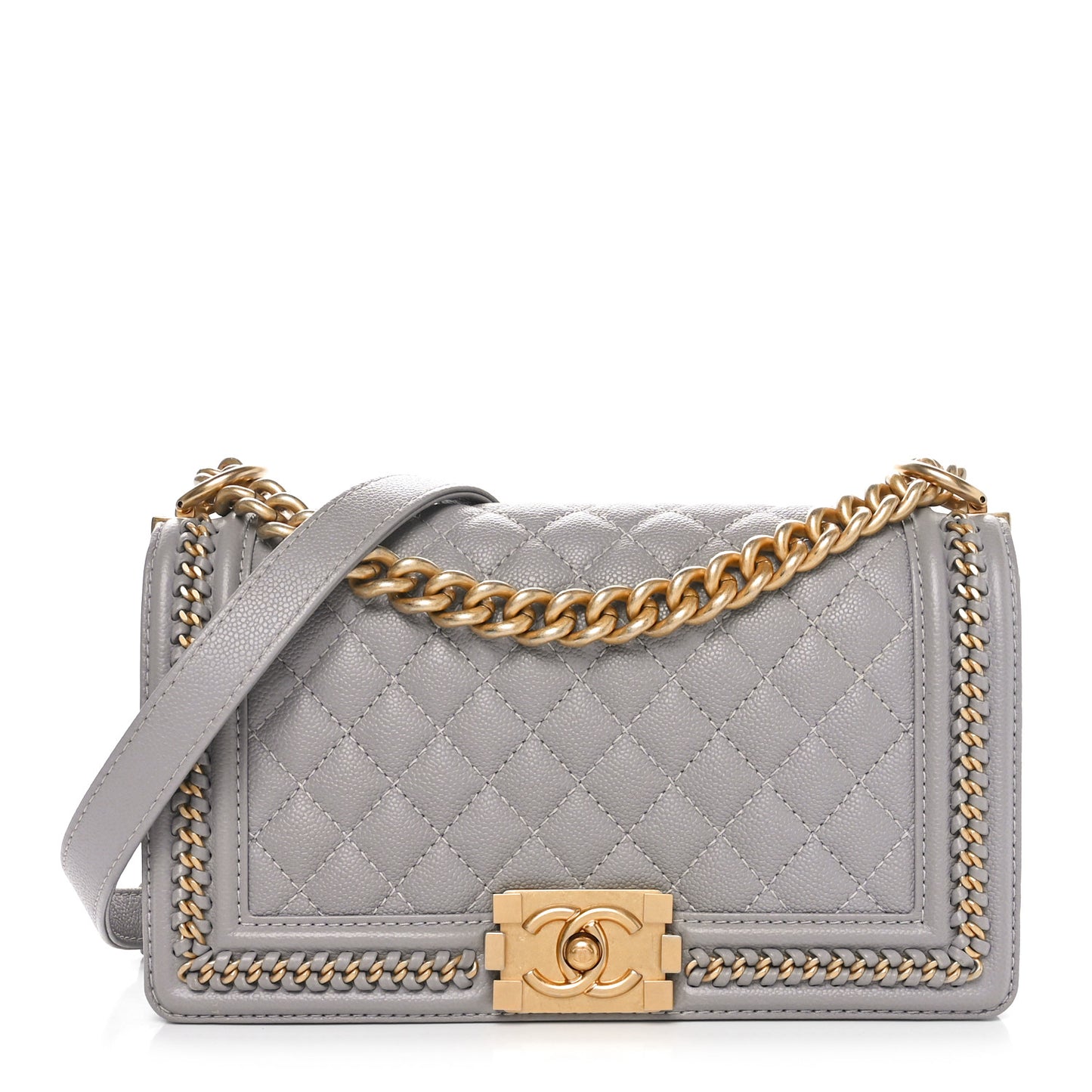 Caviar Quilted Chain Around Medium Boy Flap Grey