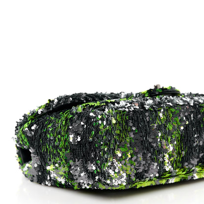 Chanel Sequin Logo Single Flap Green Silver Black 10 of 11