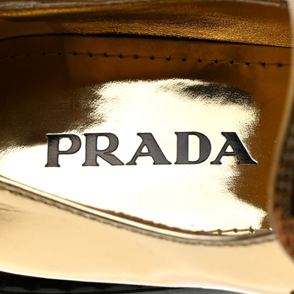 Prada Metallic Brushed Calfskin Metal Triangle Logo 50mm Loafers 39.5 Platino 6 of 8