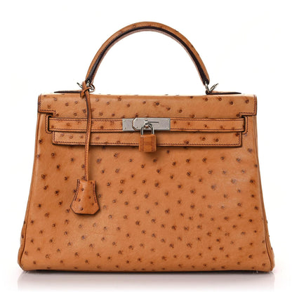 Hermes Ostrich Kelly Retourne 32 Gold 1 of 18