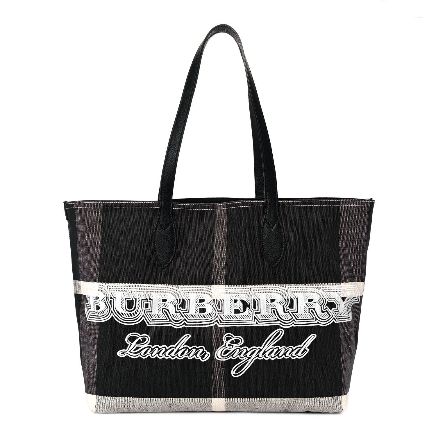 Burberry Coated Canvas Mega Check Medium Doodle Tote Black White 1 of 11